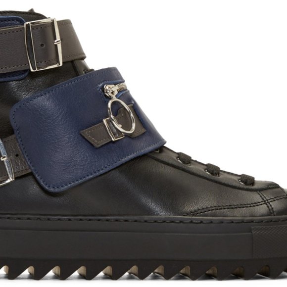 RAF SIMONS Men's Leather High Top Buckle Sneakers - Picture 7 of 8
